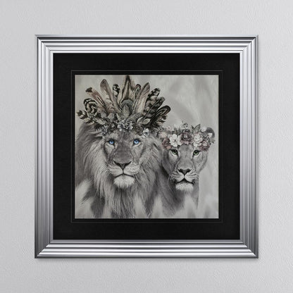 Lion King And Queen Of The Family with Black Mount Framed Wall Art