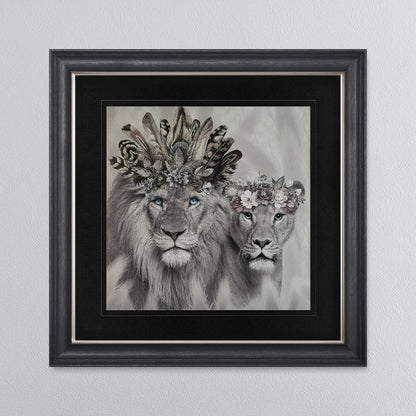 Lion King And Queen Of The Family with Black Mount Framed Wall Art