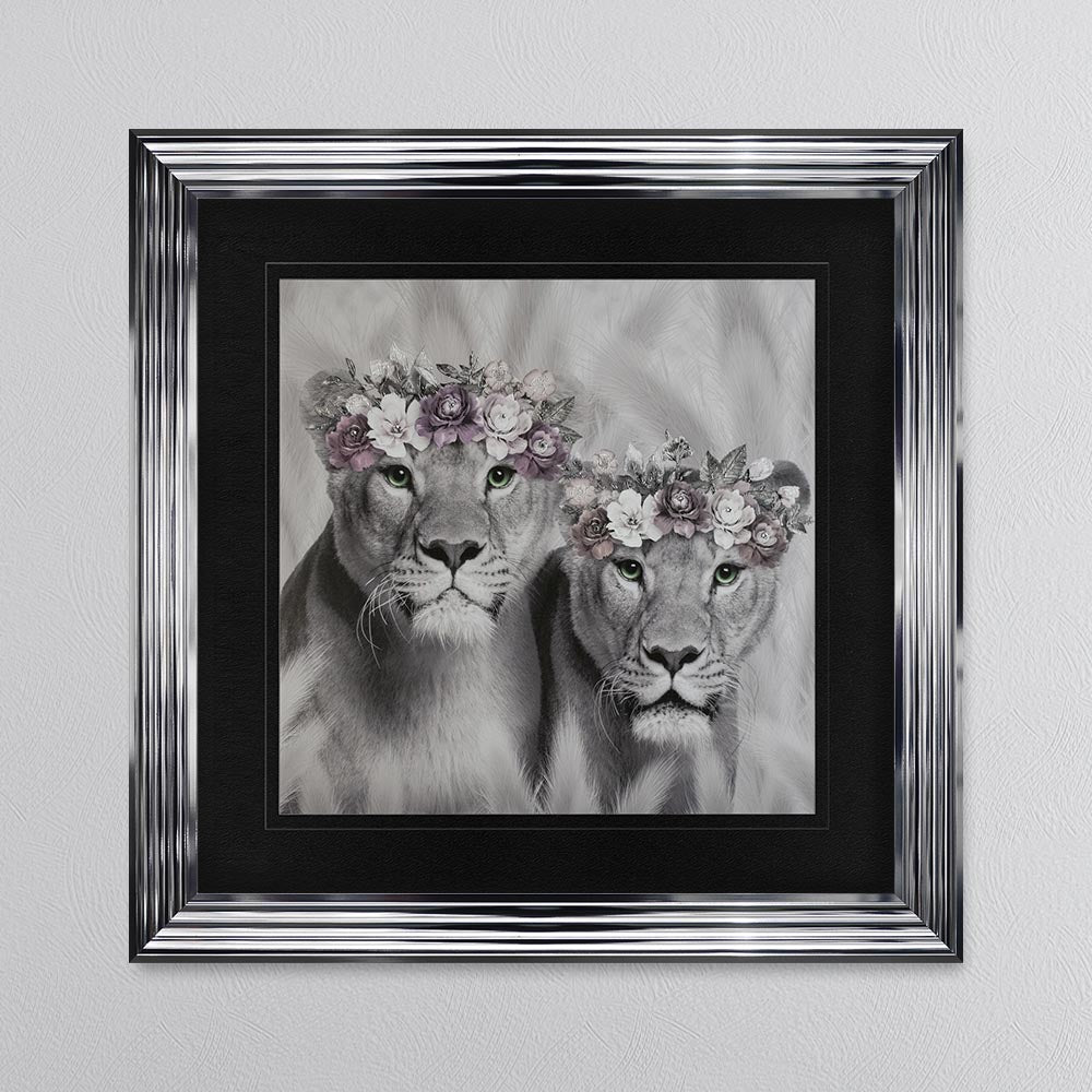 Two Lion Queens Of The Family with Black Mount Framed Wall Art