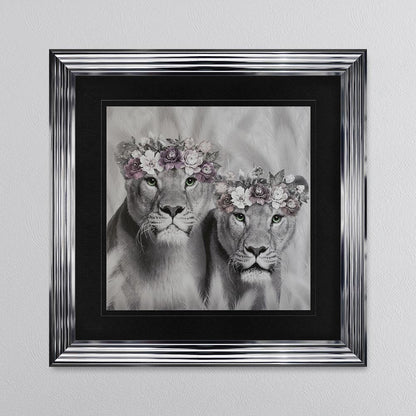 Two Lion Queens Of The Family with Black Mount Framed Wall Art