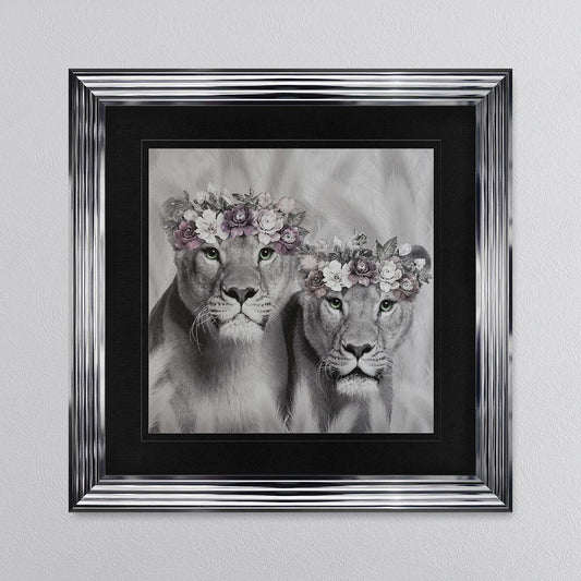 Two Lion Queens Of The Family with Black Mount Framed Wall Art