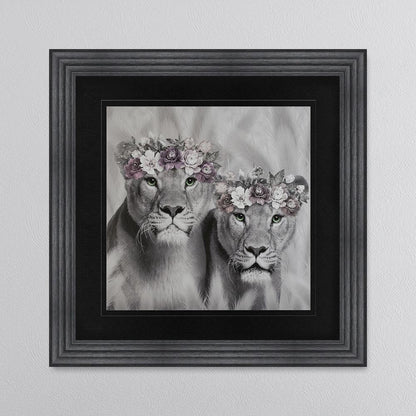 Two Lion Queens Of The Family with Black Mount Framed Wall Art