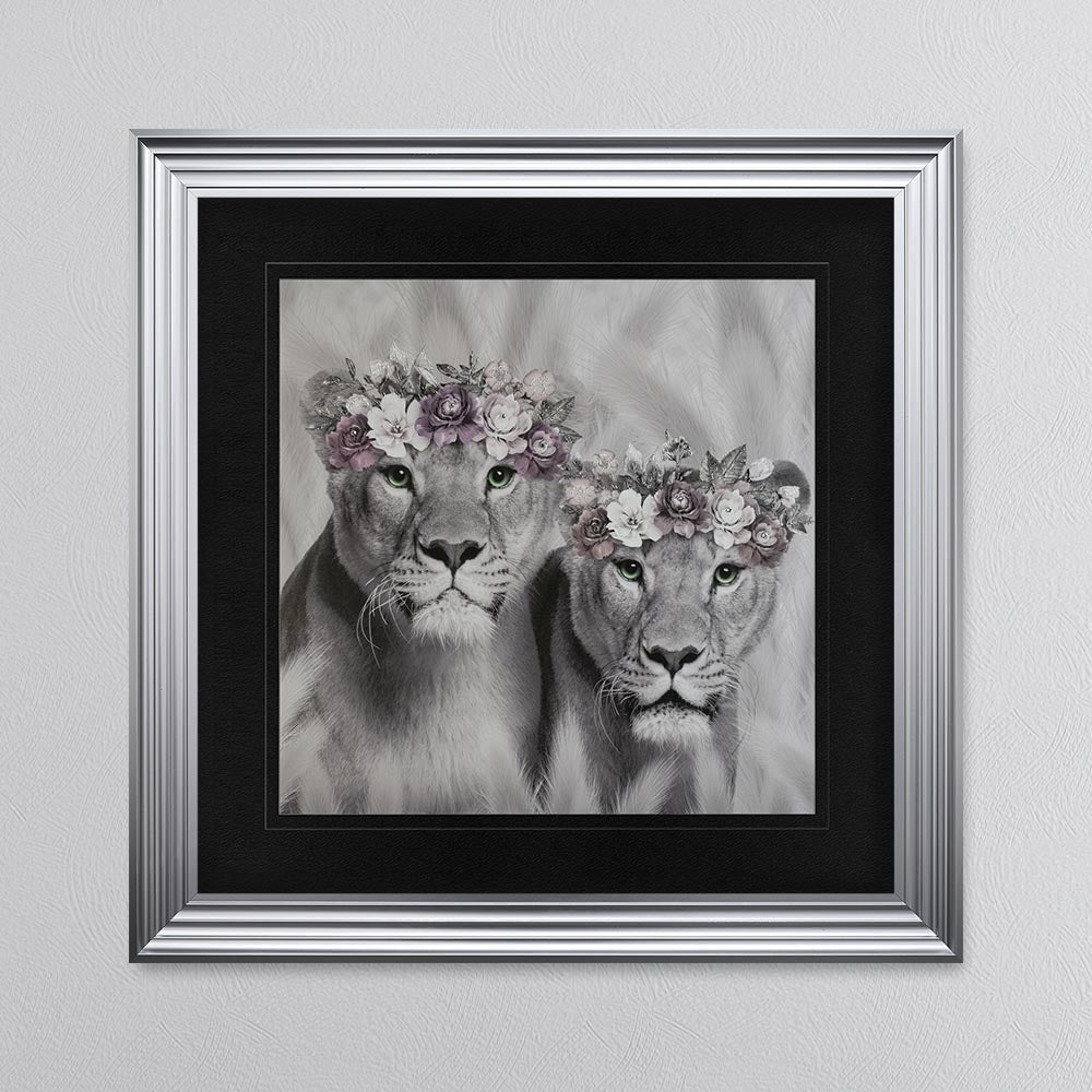 Two Lion Queens Of The Family with Black Mount Framed Wall Art