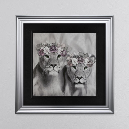 Two Lion Queens Of The Family with Black Mount Framed Wall Art