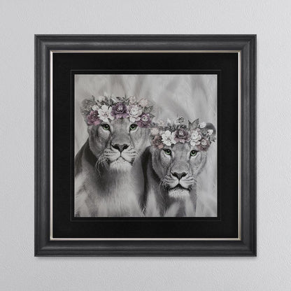 Two Lion Queens Of The Family with Black Mount Framed Wall Art