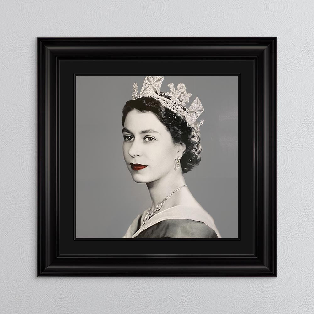 Queen Elizabeth II with Black Mount Framed Wall Art