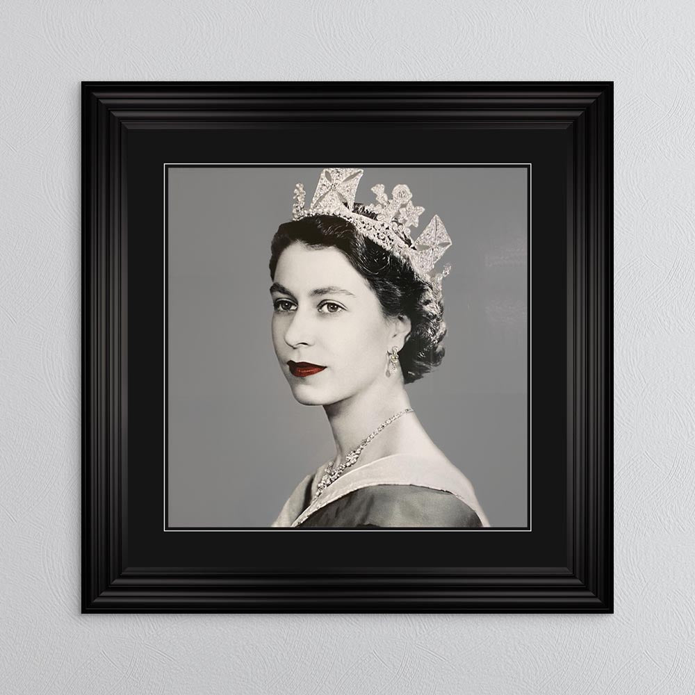Queen Elizabeth II with Black Mount Framed Wall Art