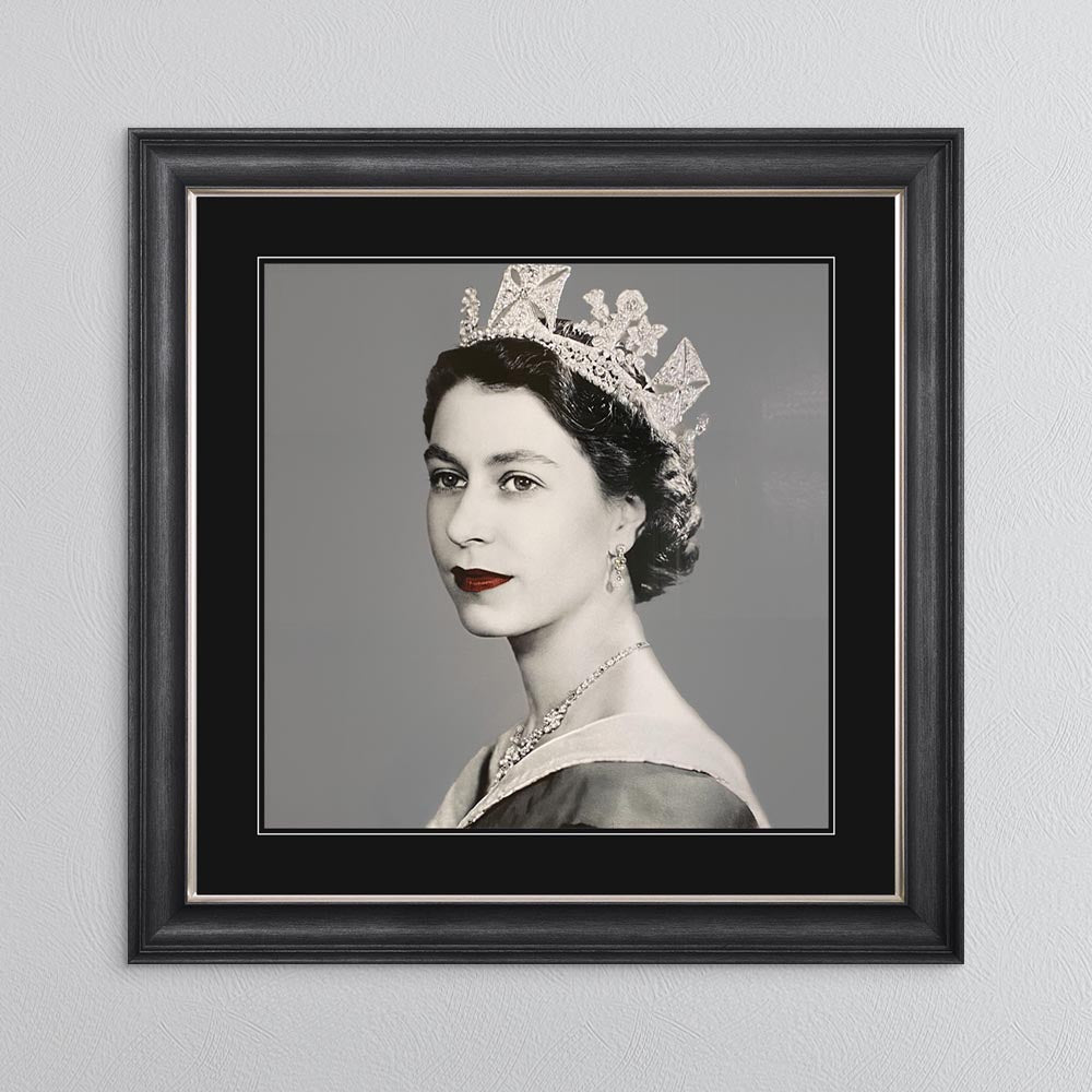 Queen Elizabeth II with Black Mount Framed Wall Art
