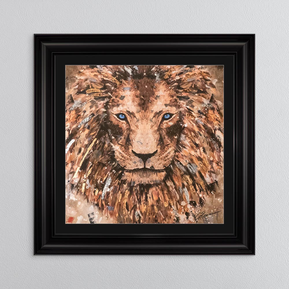Colour Lion with Multi Foil Embellishment with Black Mount Framed Wall Art