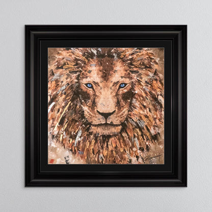Colour Lion with Multi Foil Embellishment with Black Mount Framed Wall Art