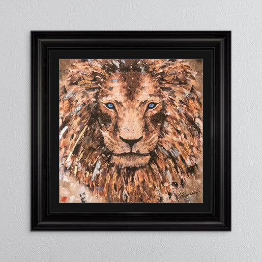 Colour Lion with Multi Foil Embellishment with Black Mount Framed Wall Art