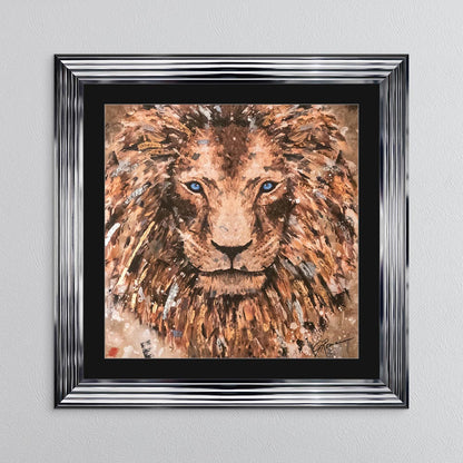 Colour Lion with Multi Foil Embellishment with Black Mount Framed Wall Art