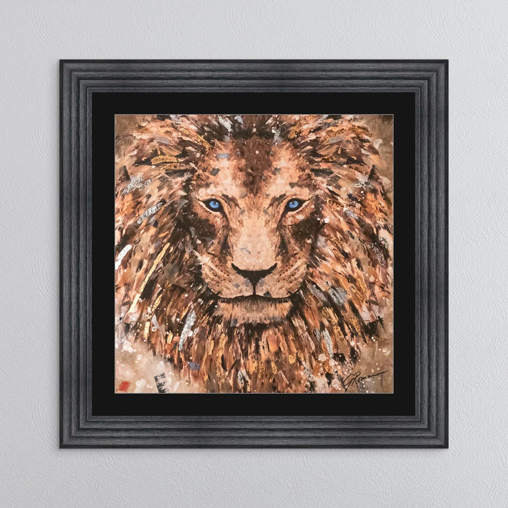 Colour Lion with Multi Foil Embellishment with Black Mount Framed Wall Art