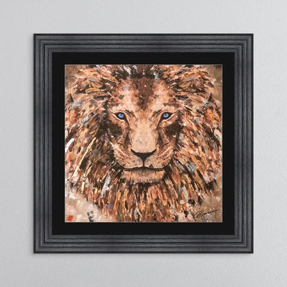 Colour Lion with Multi Foil Embellishment with Black Mount Framed Wall Art
