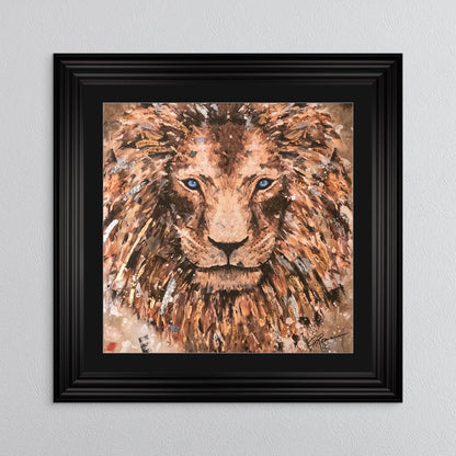 Colour Lion with Multi Foil Embellishment with Black Mount Framed Wall Art