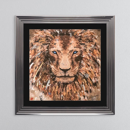 Colour Lion with Multi Foil Embellishment with Black Mount Framed Wall Art