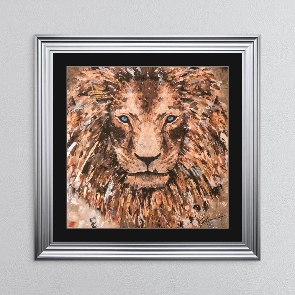 Colour Lion with Multi Foil Embellishment with Black Mount Framed Wall Art