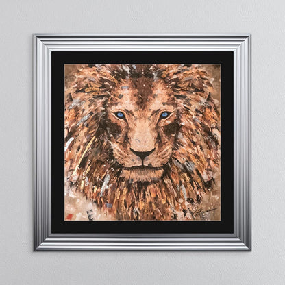 Colour Lion with Multi Foil Embellishment with Black Mount Framed Wall Art
