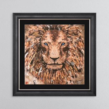 Colour Lion with Multi Foil Embellishment with Black Mount Framed Wall Art