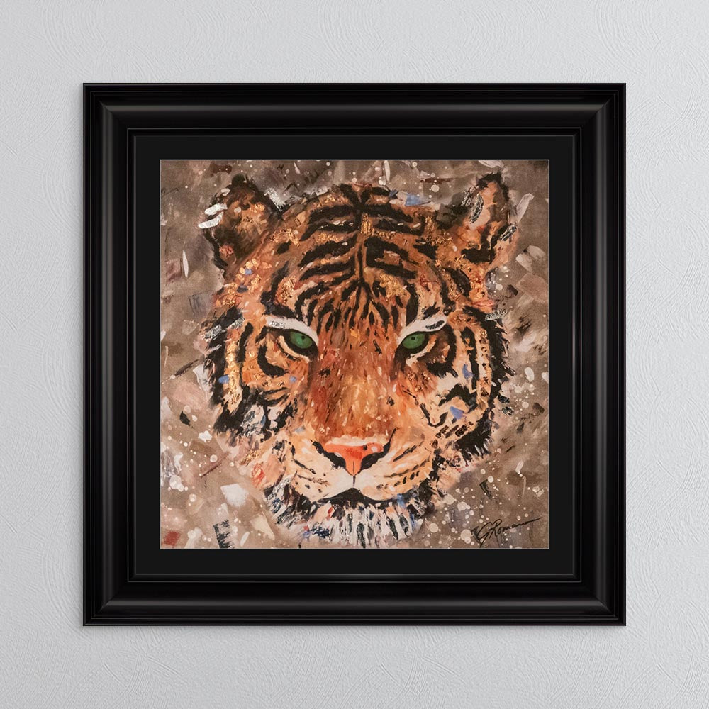 Colour Tiger with Multi Foil Embellishment with Black Mount Framed Wall Art