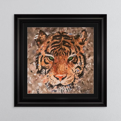 Colour Tiger with Multi Foil Embellishment with Black Mount Framed Wall Art