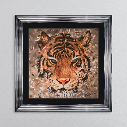 Colour Tiger with Multi Foil Embellishment with Black Mount Framed Wall Art