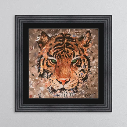 Colour Tiger with Multi Foil Embellishment with Black Mount Framed Wall Art