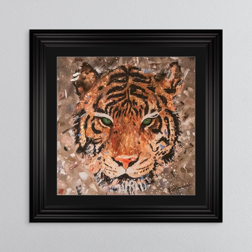 Colour Tiger with Multi Foil Embellishment with Black Mount Framed Wall Art
