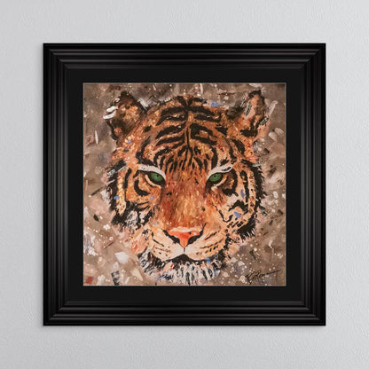 Colour Tiger with Multi Foil Embellishment with Black Mount Framed Wall Art