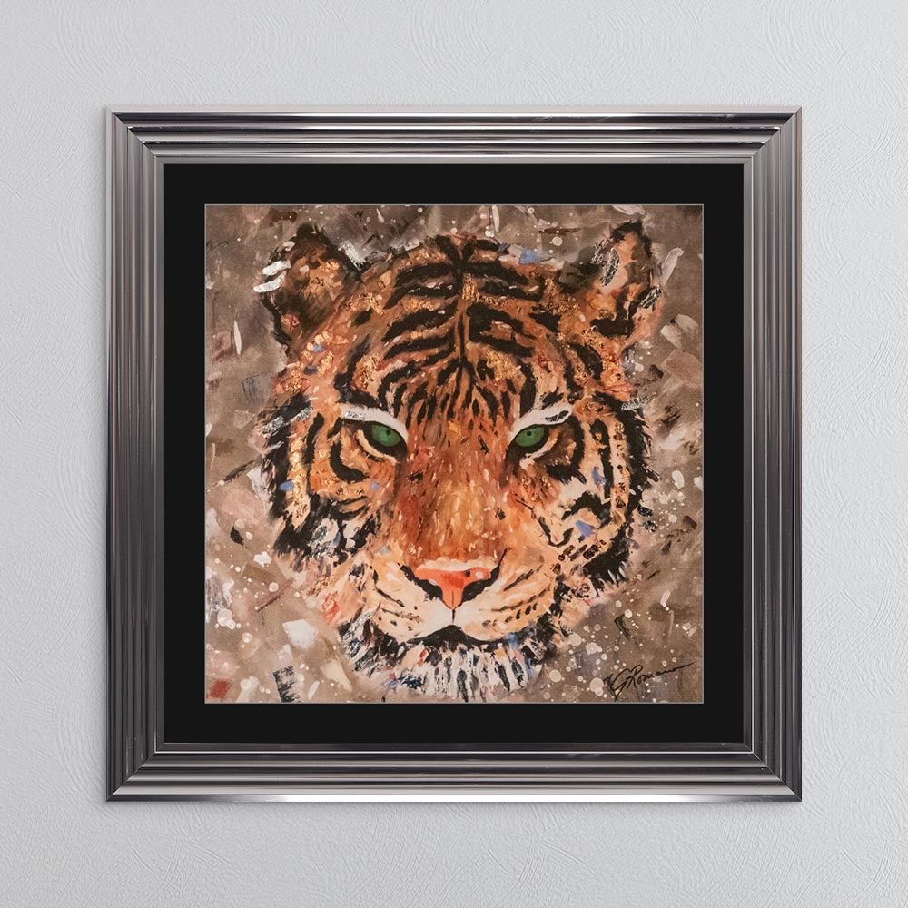 Colour Tiger with Multi Foil Embellishment with Black Mount Framed Wall Art