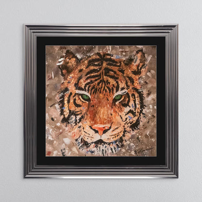 Colour Tiger with Multi Foil Embellishment with Black Mount Framed Wall Art