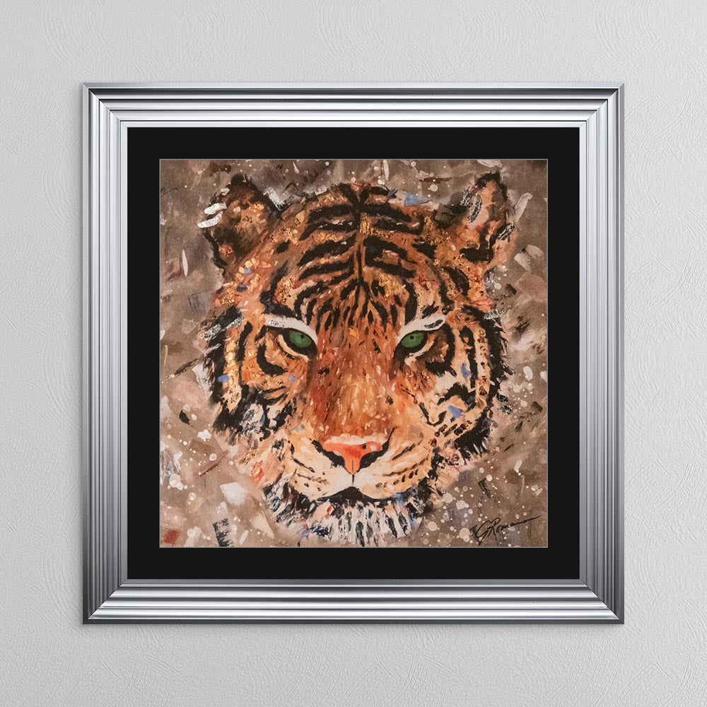 Colour Tiger with Multi Foil Embellishment with Black Mount Framed Wall Art