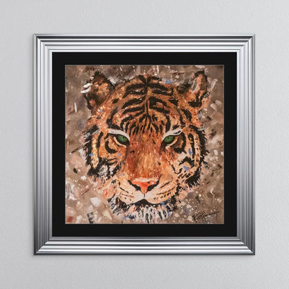 Colour Tiger with Multi Foil Embellishment with Black Mount Framed Wall Art