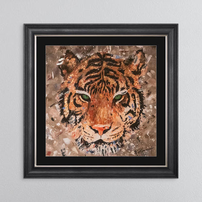 Colour Tiger with Multi Foil Embellishment with Black Mount Framed Wall Art