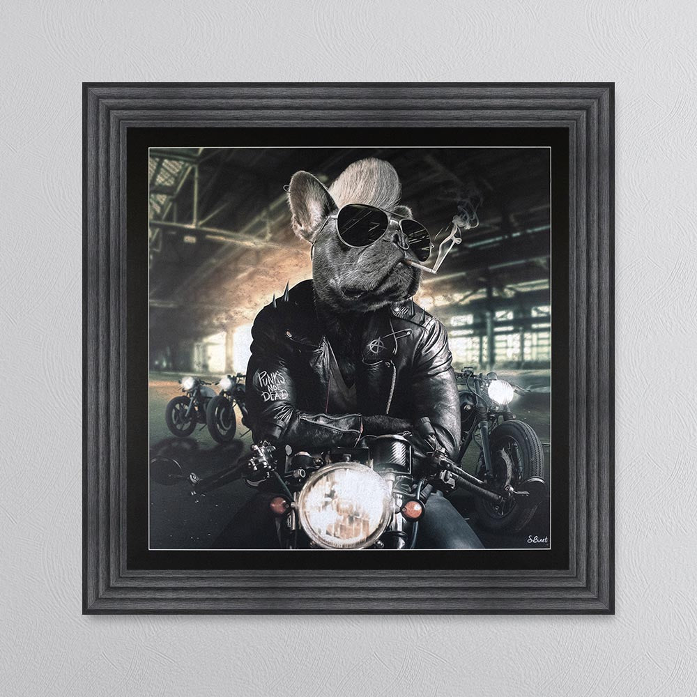 Motorbike Frenchie Framed Wall Art