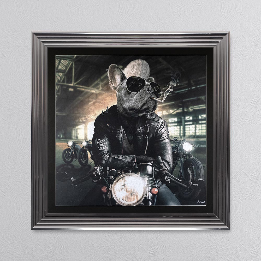 Motorbike Frenchie Framed Wall Art