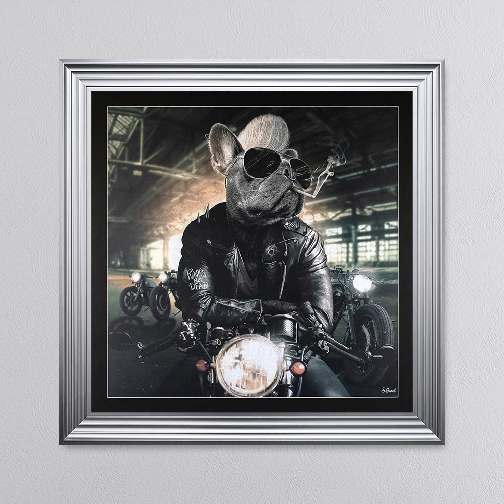 Motorbike Frenchie Framed Wall Art
