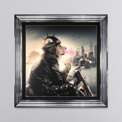 Motorbike Lion Framed Wall Art