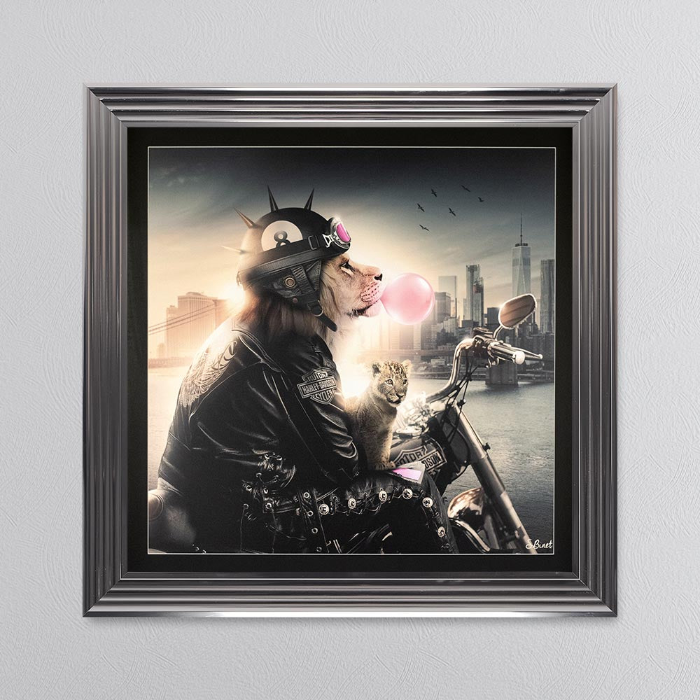 Motorbike Lion Framed Wall Art