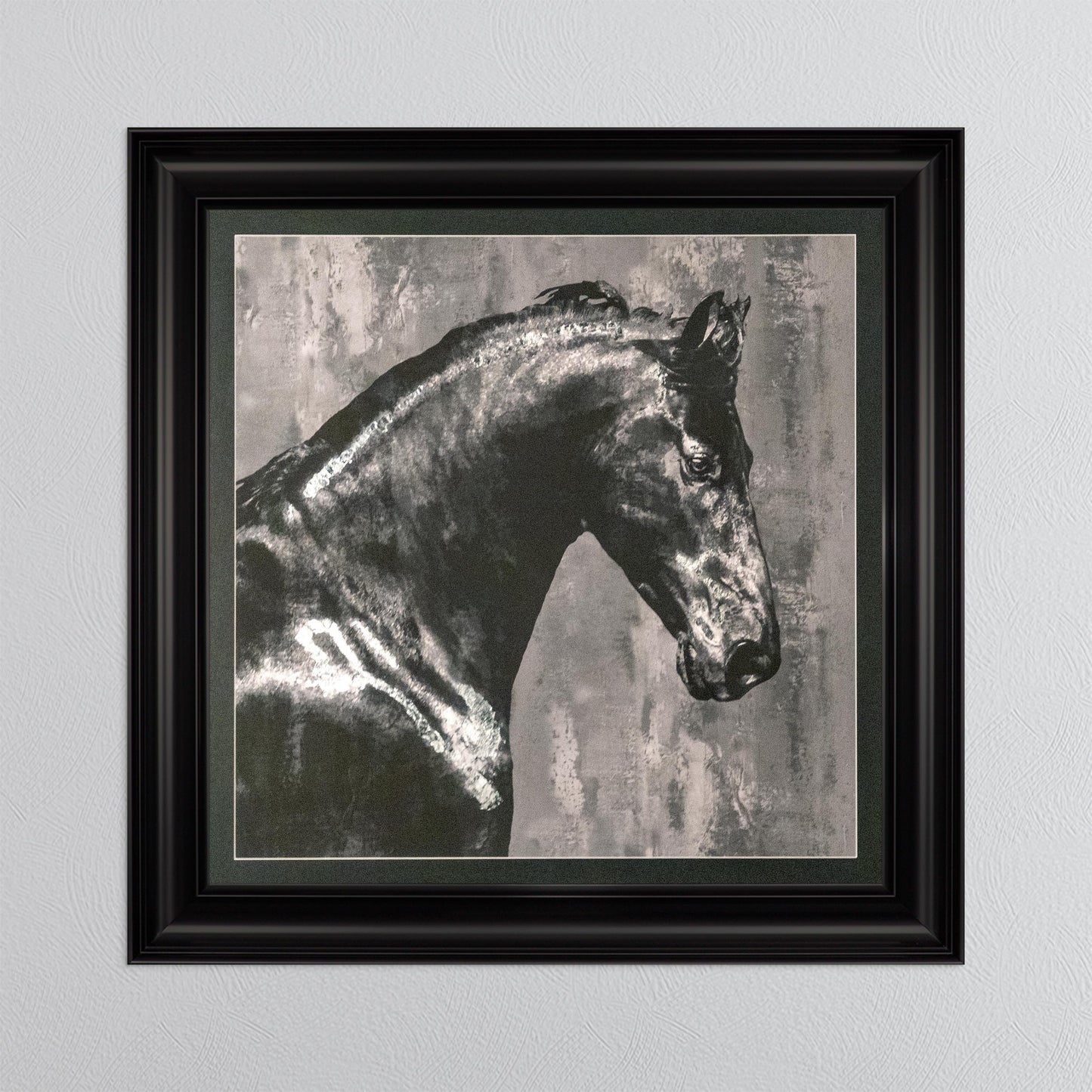 Black Stallion with Silver Foil Embellishment with Black Mount Framed Wall Art