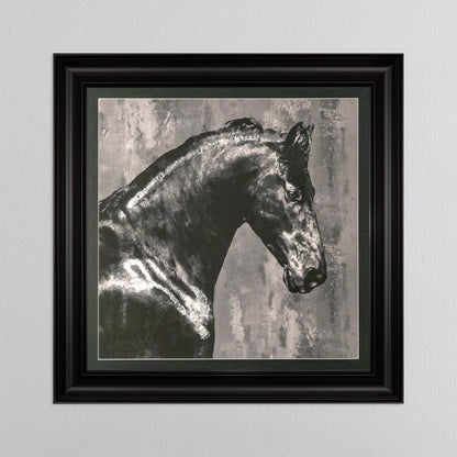 Black Stallion with Silver Foil Embellishment with Black Mount Framed Wall Art