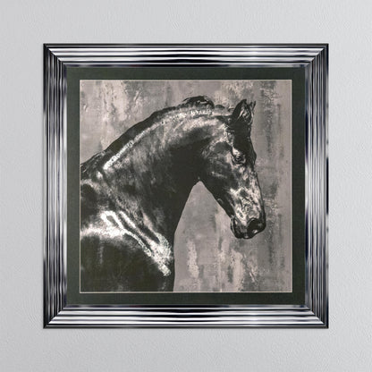 Black Stallion with Silver Foil Embellishment with Black Mount Framed Wall Art