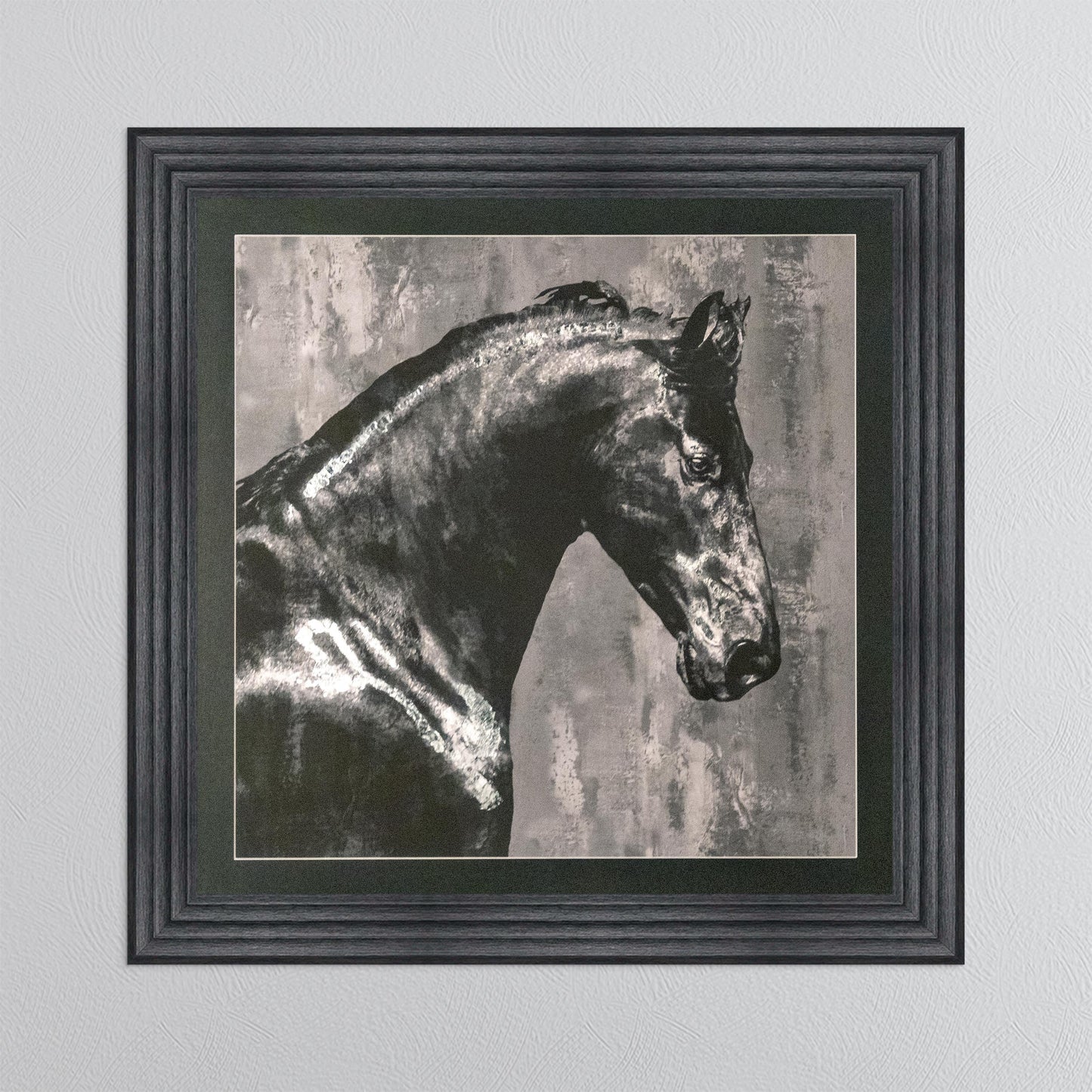 Black Stallion with Silver Foil Embellishment with Black Mount Framed Wall Art