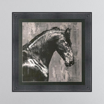 Black Stallion with Silver Foil Embellishment with Black Mount Framed Wall Art