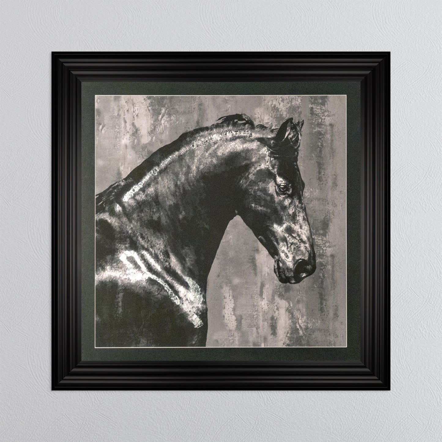 Black Stallion with Silver Foil Embellishment with Black Mount Framed Wall Art