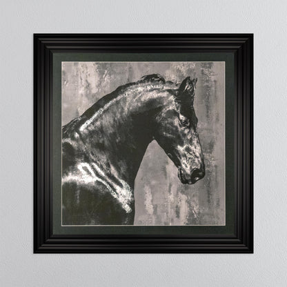 Black Stallion with Silver Foil Embellishment with Black Mount Framed Wall Art