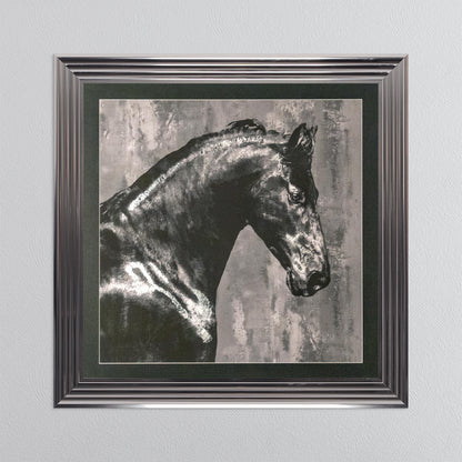Black Stallion with Silver Foil Embellishment with Black Mount Framed Wall Art