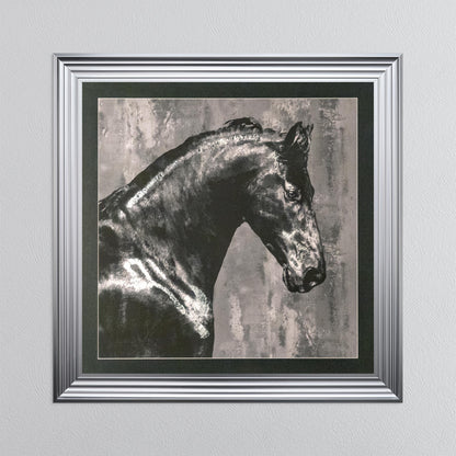 Black Stallion with Silver Foil Embellishment with Black Mount Framed Wall Art