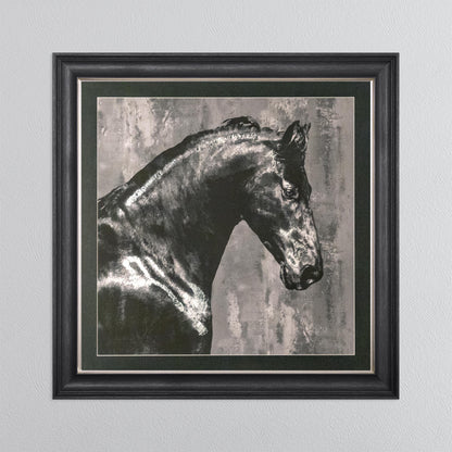 Black Stallion with Silver Foil Embellishment with Black Mount Framed Wall Art
