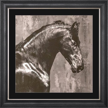 Black Stallion with Silver Foil Embellishment with Black Mount Framed Wall Art